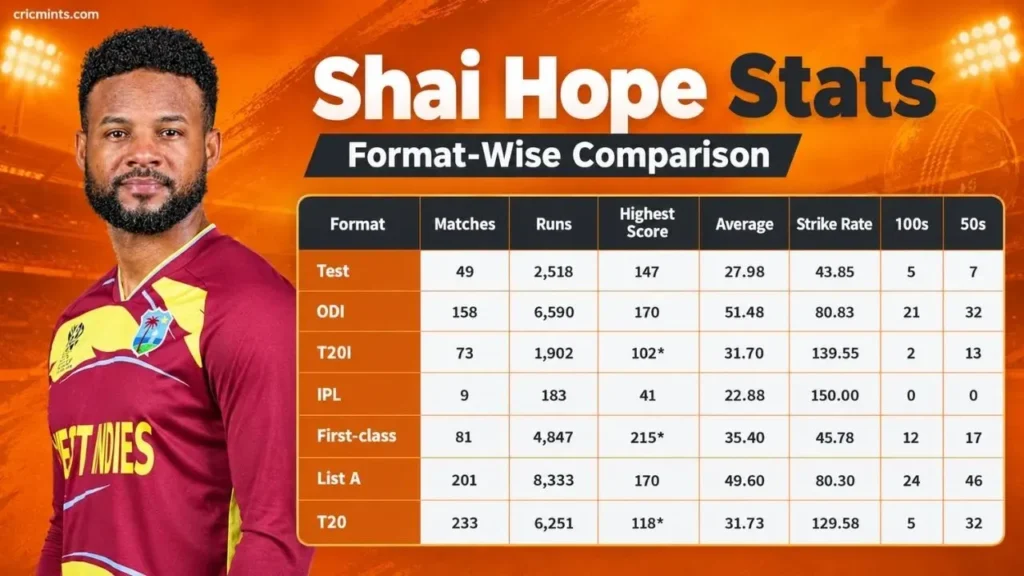 Shai Hope Stats: Format-Wise Comparison